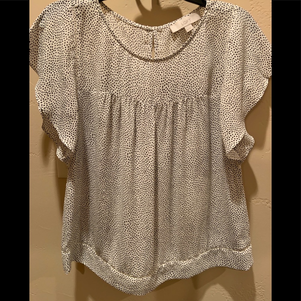 Loft | flouncy white with black specks blouse